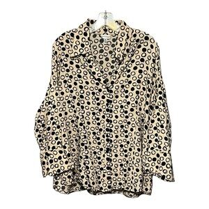 Harve’ Benard 1X Tan Black Linen Blend Circle Printed Button-Up Shirt Plus-Size